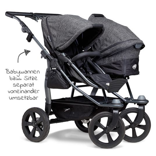 TFK Sibling & twin stroller Duo with air chamber tires - 2x combi unit (tub+seat) + XXL Zamboo accessories - Anthracite