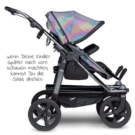 TFK Sibling & twin stroller Duo with air chamber tires - 2x combi unit (tub+seat) + XXL accessories - Glow in the Dark