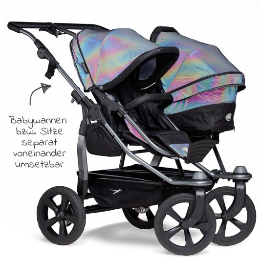 TFK Sibling & twin stroller Duo with air chamber tires - 2x combi unit (tub+seat) + XXL accessories - Glow in the Dark