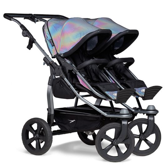 TFK Sibling & twin stroller Duo with air chamber tires - 2x combi unit (tub+seat) + XXL accessories - Glow in the Dark