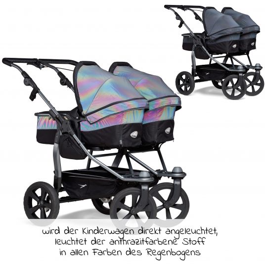 TFK Sibling & twin stroller Duo with air chamber tires - 2x combi unit (tub+seat) + XXL accessories - Glow in the Dark