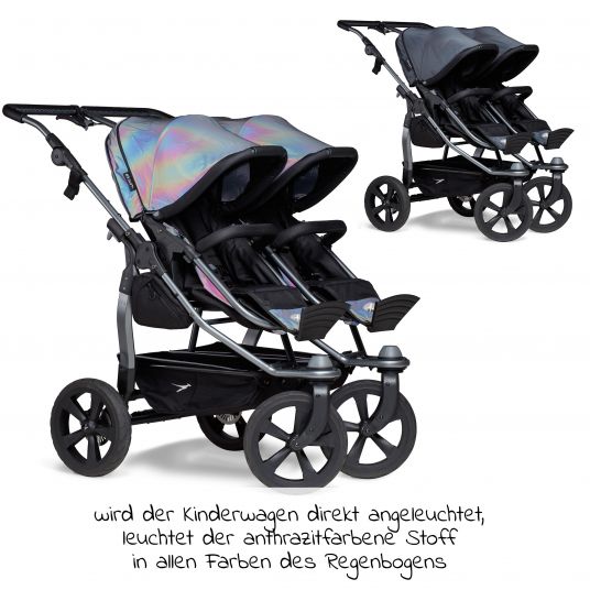 TFK Sibling & twin stroller Duo with air chamber tires - 2x combi unit (tub+seat) + XXL accessories - Glow in the Dark