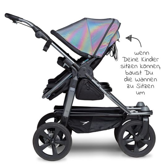 TFK Sibling & twin stroller Duo with air chamber tires - 2x combi unit (tub+seat) + XXL accessories - Glow in the Dark