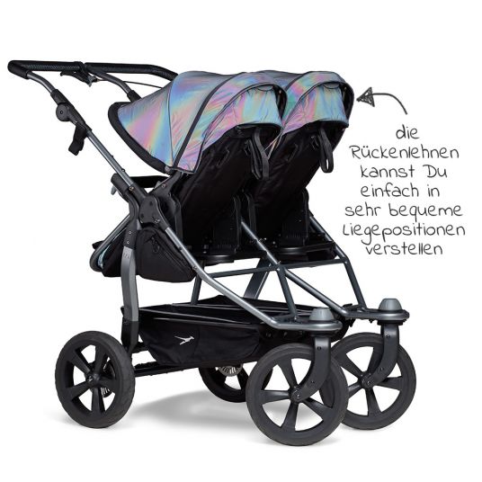 TFK Sibling & twin stroller Duo with air chamber tires - 2x combi unit (tub+seat) + XXL accessories - Glow in the Dark