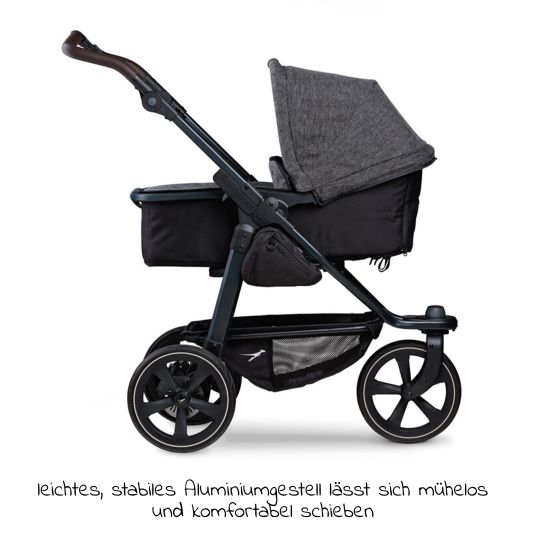 TFK Passeggino combinato Mono 2 pneumatici a camera d'aria incluso mamaboard gratuito - con unità combinata (navicella+seggiolino) con posizione reclinabile - antracite premium