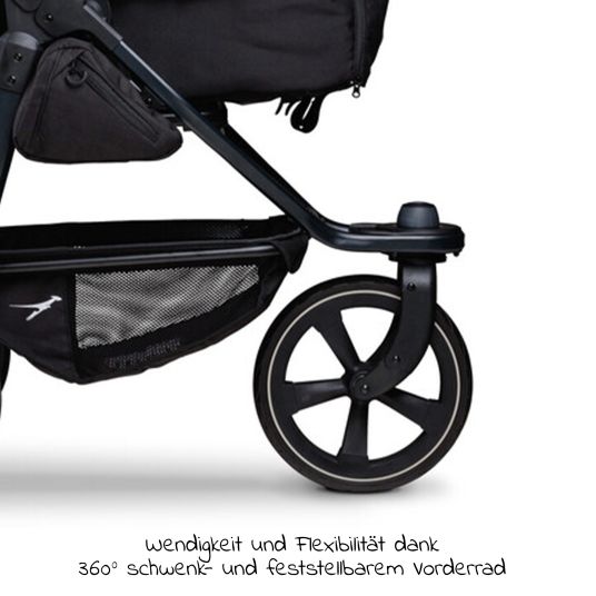 TFK Passeggino combinato Mono 2 pneumatici a camera d'aria incluso mamaboard gratuito - con unità combinata (navicella+seggiolino) con posizione reclinabile - antracite premium