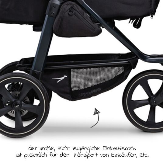 TFK Passeggino combinato Mono 2 pneumatici a camera d'aria incluso mamaboard gratuito - con unità combinata (navicella+seggiolino) con posizione reclinabile - antracite premium