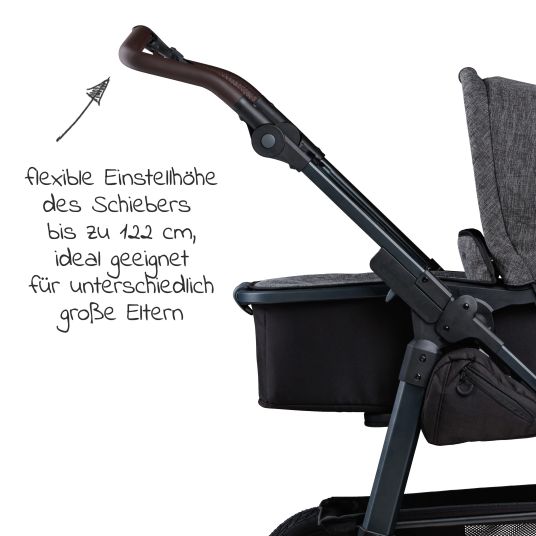 TFK Mono 2 baby carriage with pneumatic tires incl. free mamaboard - with combi unit (carrycot+seat) with reclining position - premium anthracite