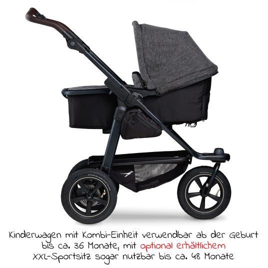 TFK Carrozzina Mono 2 con pneumatici e mamaboard in omaggio - con unità combinata (navicella+seggiolino) con posizione reclinabile - antracite premium