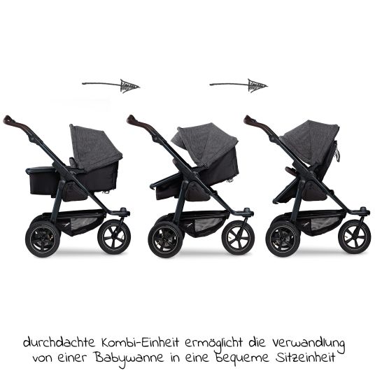 TFK Mono 2 baby carriage with pneumatic tires incl. free mamaboard - with combi unit (carrycot+seat) with reclining position - premium anthracite