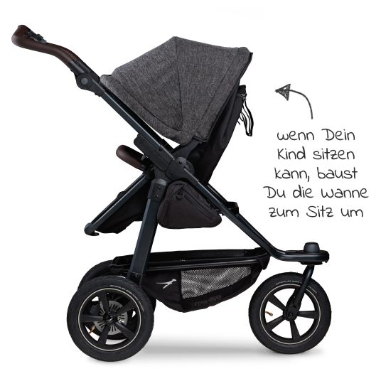 TFK Mono 2 baby carriage with pneumatic tires incl. free mamaboard - with combi unit (carrycot+seat) with reclining position - premium anthracite