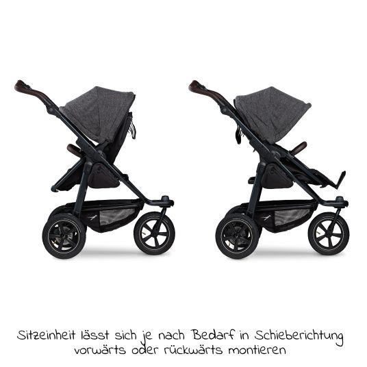 TFK Mono 2 baby carriage with pneumatic tires incl. free mamaboard - with combi unit (carrycot+seat) with reclining position - premium anthracite