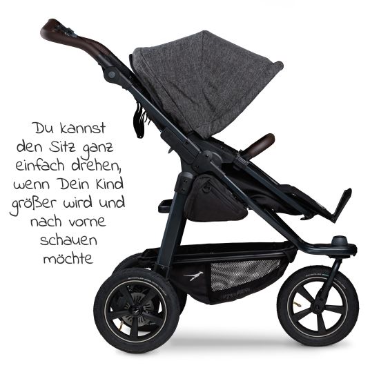 TFK Kombi-Kinderwagen Mono 2 mit Luftreifen inkl. Gratis Mamaboard - mit Kombi-Einheit (Babywanne+Sitz) mit Liegeposition - Premium Anthrazit