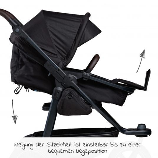 TFK Kombi-Kinderwagen Mono 2 mit Luftreifen inkl. Gratis Mamaboard - mit Kombi-Einheit (Babywanne+Sitz) mit Liegeposition - Schwarz