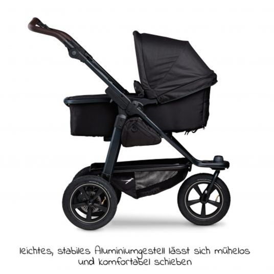 TFK Kombi-Kinderwagen Mono 2 mit Luftreifen inkl. Gratis Mamaboard - mit Kombi-Einheit (Babywanne+Sitz) mit Liegeposition - Schwarz