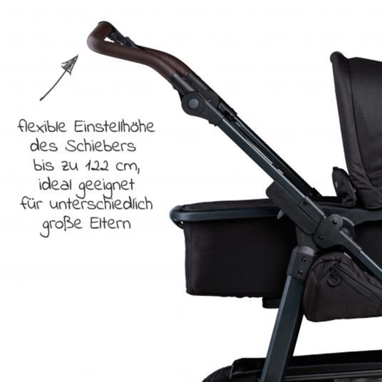 TFK Kombi-Kinderwagen Mono 2 mit Luftreifen inkl. Gratis Mamaboard - mit Kombi-Einheit (Babywanne+Sitz) mit Liegeposition - Schwarz