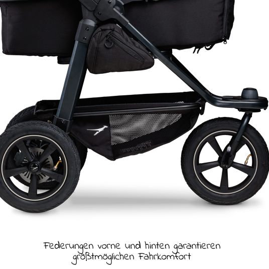 TFK Kombi-Kinderwagen Mono 2 mit Luftreifen inkl. Gratis Mamaboard - mit Kombi-Einheit (Babywanne+Sitz) mit Liegeposition - Schwarz