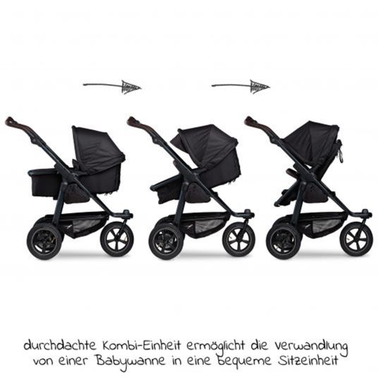 TFK Kombi-Kinderwagen Mono 2 mit Luftreifen inkl. Gratis Mamaboard - mit Kombi-Einheit (Babywanne+Sitz) mit Liegeposition - Schwarz