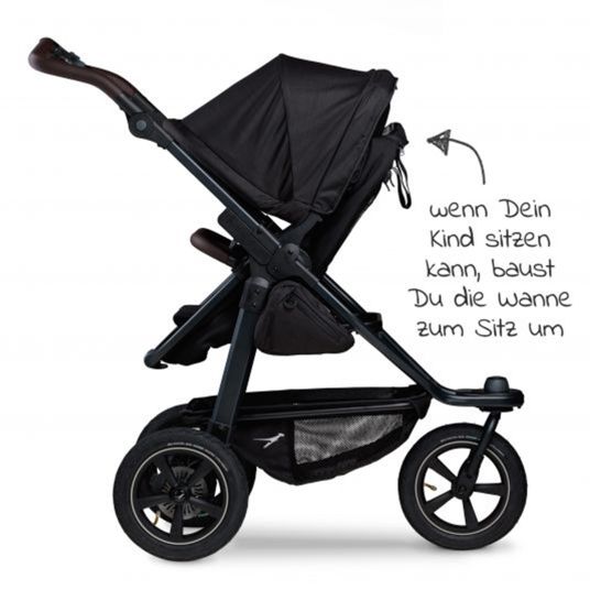 TFK Kombi-Kinderwagen Mono 2 mit Luftreifen inkl. Gratis Mamaboard - mit Kombi-Einheit (Babywanne+Sitz) mit Liegeposition - Schwarz