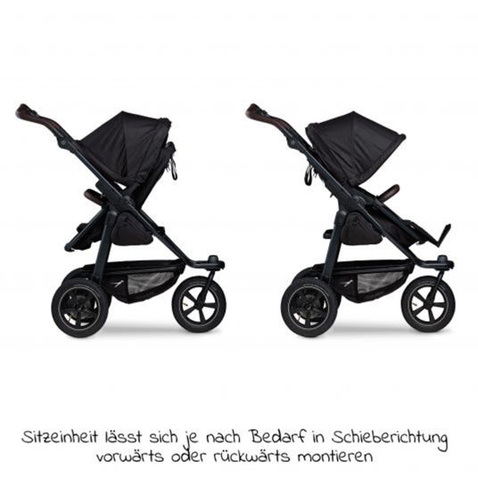 TFK Kombi-Kinderwagen Mono 2 mit Luftreifen inkl. Gratis Mamaboard - mit Kombi-Einheit (Babywanne+Sitz) mit Liegeposition - Schwarz