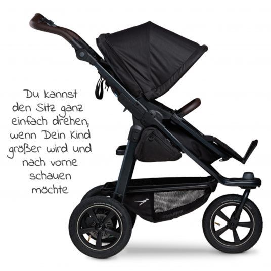 TFK Kombi-Kinderwagen Mono 2 mit Luftreifen inkl. Gratis Mamaboard - mit Kombi-Einheit (Babywanne+Sitz) mit Liegeposition - Schwarz