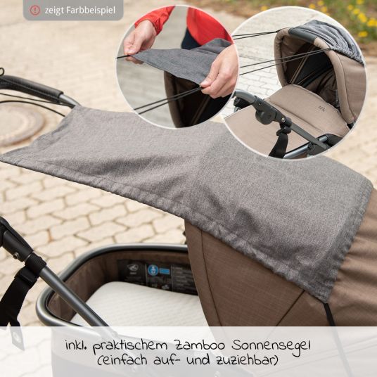 TFK Combi stroller Mono with air chamber tires - incl. combi unit (baby bath + seat) + XXL Zamboo accessories package - gray