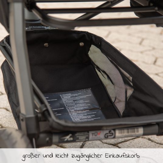 TFK Kombi-Kinderwagen Mono mit Luftkammerreifen - inkl. Kombi-Einheit (Babywanne + Sitz) + XXL-Zamboo Zubehörpaket - Grau