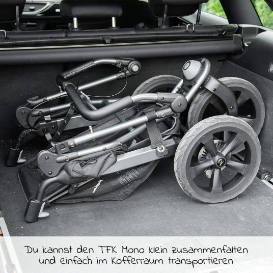 TFK Kombi-Kinderwagen Mono mit Luftkammerreifen - inkl. Kombi-Einheit (Babywanne + Sitz) + XXL-Zamboo Zubehörpaket - Grau