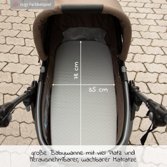 TFK Kombi-Kinderwagen Mono mit Luftkammerreifen - inkl. Kombi-Einheit (Babywanne + Sitz) + XXL-Zamboo Zubehörpaket - Olive