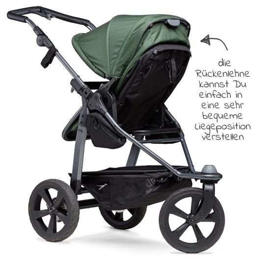 TFK Kombi-Kinderwagen Mono mit Luftkammerreifen - inkl. Kombi-Einheit (Babywanne + Sitz) + XXL-Zamboo Zubehörpaket - Olive