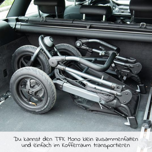 TFK Kombi-Kinderwagen Mono mit Luftreifen - inkl. Kombi-Einheit (Babywanne + Sitz) + XXL-Zamboo Zubehörpaket - Schwarz