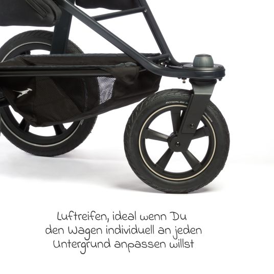 TFK Combi baby carriage Pro with pneumatic tires incl. combi unit (carrycot+seat) incl. cell phone holder, drinks bottle & XXL accessory pack - anthracite