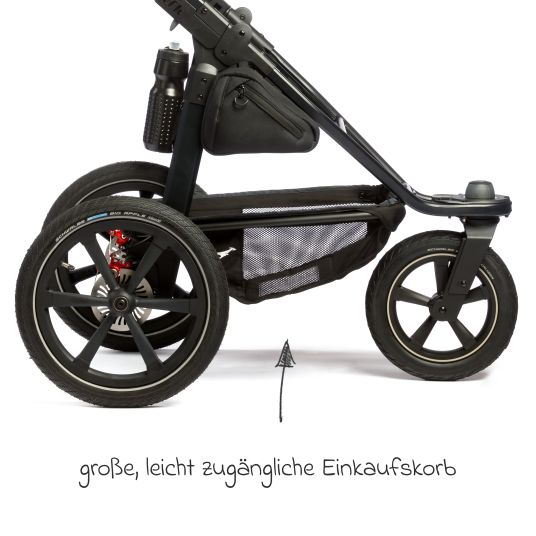 TFK Combi baby carriage Pro with pneumatic tires incl. combi unit (carrycot+seat) incl. cell phone holder, drinks bottle & XXL accessory pack - anthracite