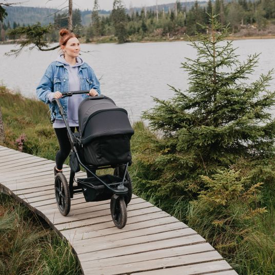 TFK Kombi-Kinderwagen Pro mit Luftreifen inkl. Kombi-Einheit (Babywanne+Sitz) inkl. Handyhalter, Getränkeflasche & XXL Zubehörpaket - Anthrazit