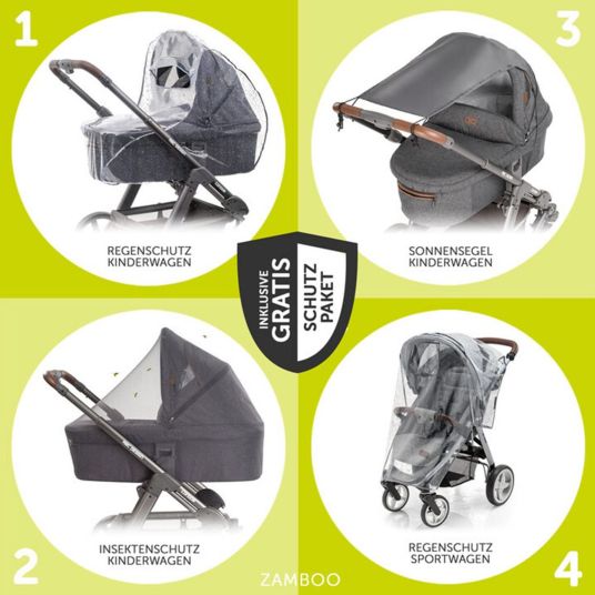 TFK Kombi-Kinderwagen Pro mit Luftreifen inkl. Kombi-Einheit (Babywanne+Sitz) inkl. Handyhalter, Getränkeflasche & XXL Zubehörpaket - Anthrazit