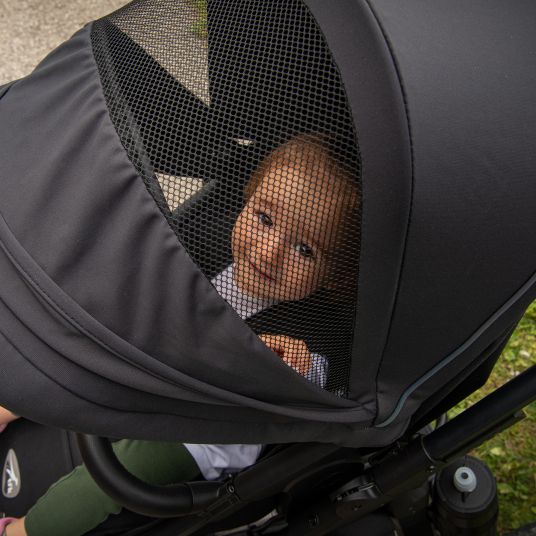 TFK Kombi-Kinderwagen Pro mit Luftreifen inkl. Kombi-Einheit (Babywanne+Sitz) inkl. Handyhalter, Getränkeflasche & XXL Zubehörpaket - Anthrazit