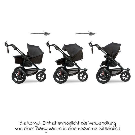 TFK Combi baby carriage Pro with pneumatic tires incl. combi unit (carrycot+seat) incl. cell phone holder, drinks bottle & XXL accessory pack - anthracite