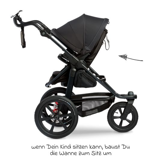 TFK Combi baby carriage Pro with pneumatic tires incl. combi unit (carrycot+seat) incl. cell phone holder, drinks bottle & XXL accessory pack - anthracite