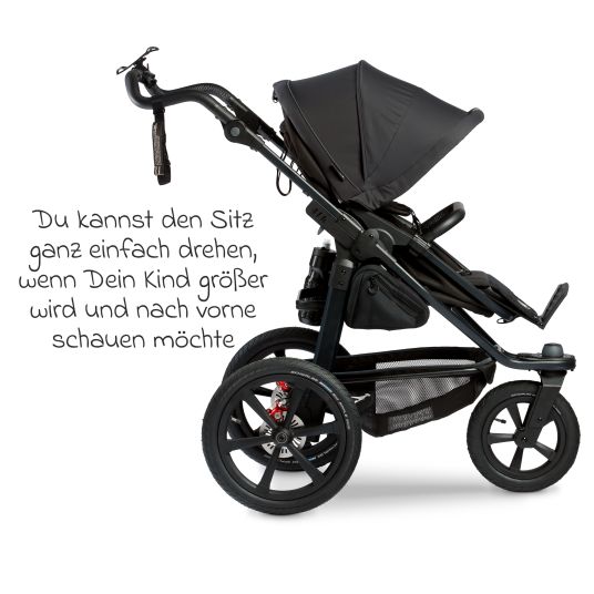 TFK Combi baby carriage Pro with pneumatic tires incl. combi unit (carrycot+seat) incl. cell phone holder, drinks bottle & XXL accessory pack - anthracite