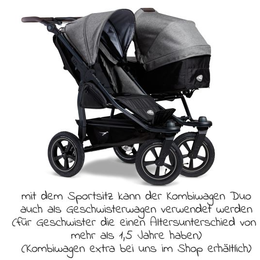 TFK Sportsitz (1 x XXL-Komfort-Sitz) für Duo 2 für Kinder bis 45 kg - Premium Grau