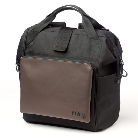 TFK Changing backpack incl. attachment, changing mat, bottle holder - Premium leather brown