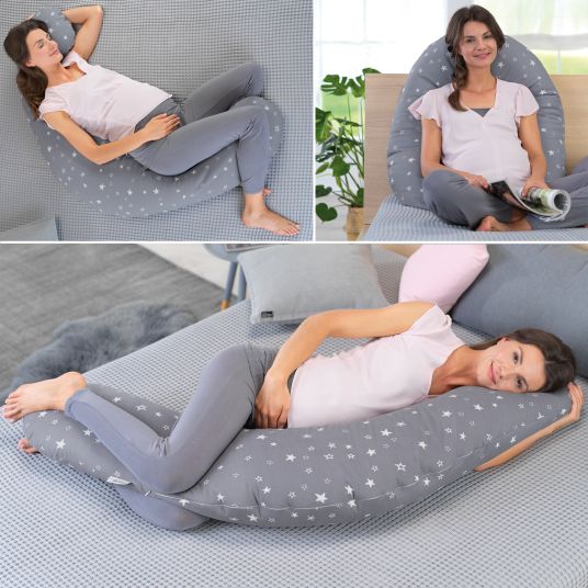 Theraline 4-piece nursing pillow economy set The Original 190 cm incl. 2 covers + micro beads refill pack 9.5 l - Leaves & starry sky