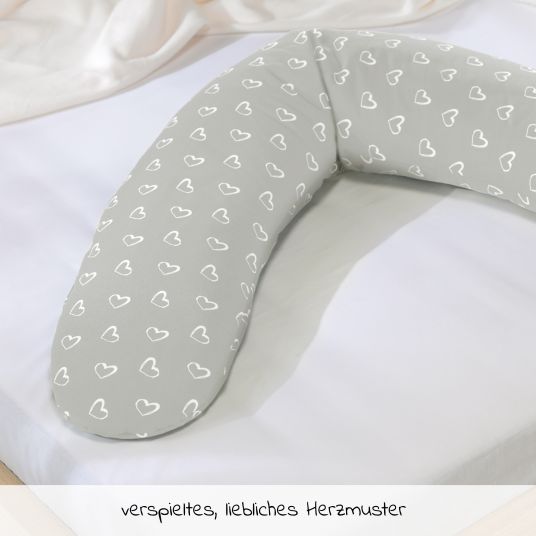 Theraline Coperta di ricambio per cuscino per allattamento The Comfort 180 cm - Cuori - Grigio