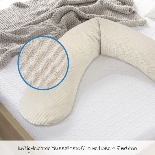 Theraline Fodera di ricambio per il cuscino per allattamento The Original - Mussola 190 cm - Beige sabbia
