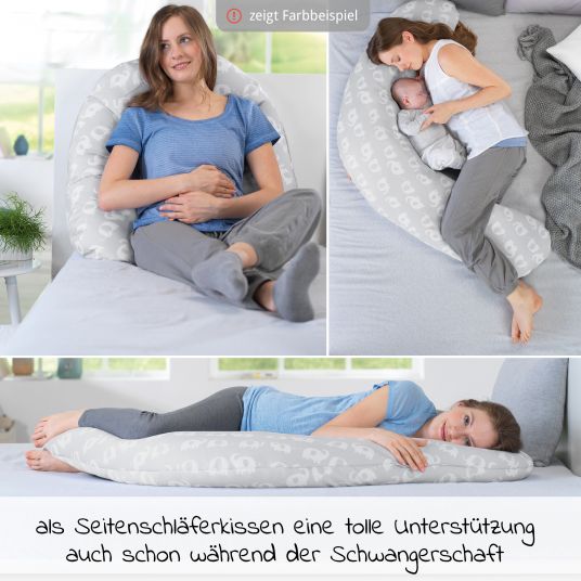 Theraline Nursing pillow The Comfort with micro beads filling incl. cover 180 cm - Big Stars - Grey