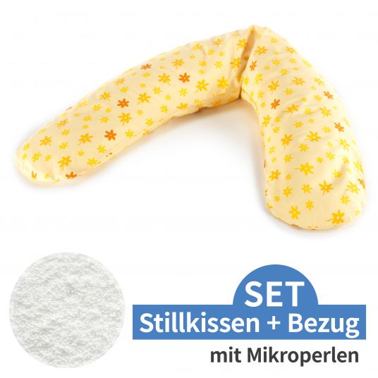 Theraline Stillkissen Das Komfort mit Mikroperlen-Füllung inkl. Bezug 180 cm - Blümchen - Gelb