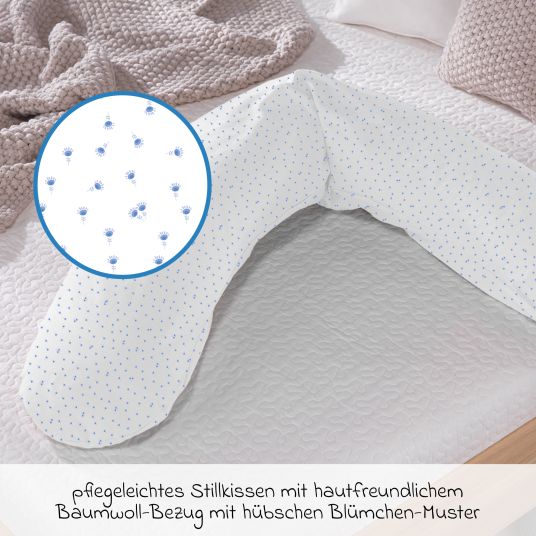 Theraline Nursing pillow The Original with spelt filling incl. cover 190 cm - Blümlein - Blue
