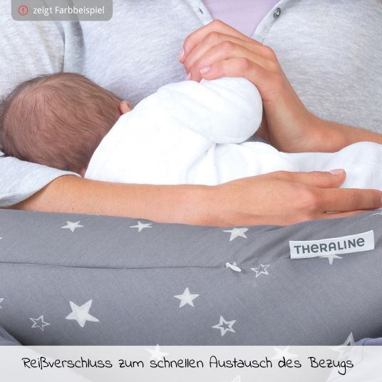Theraline Nursing pillow The Original with spelt filling incl. cover 190 cm - Indie Dots - Grey