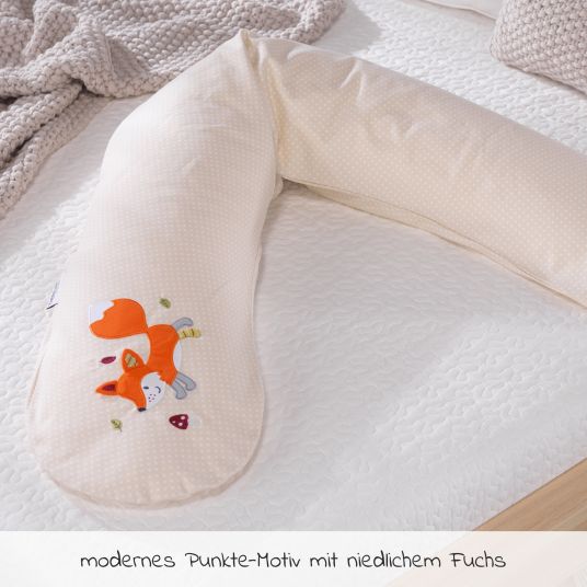 Theraline Nursing pillow The Original with spelt fur filling incl. cover 190 cm - crackle fox - dots Beige