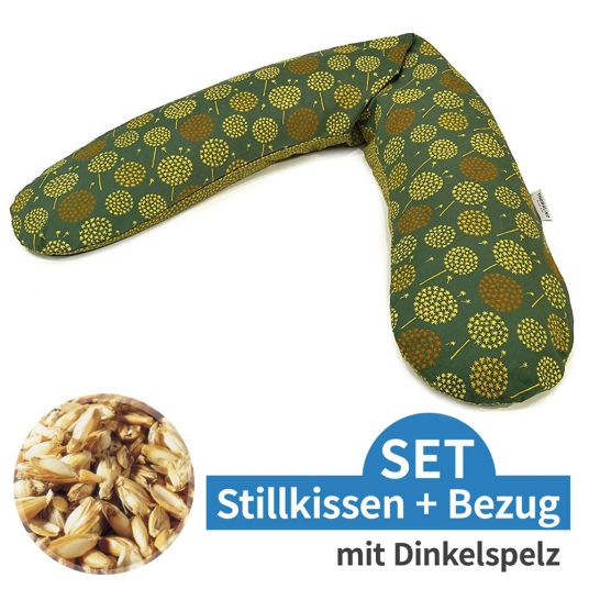 Theraline Stillkissen Das Original mit Dinkelspelz-Füllung inkl. Bezug 190 cm - Pusteblume - Dunkelgrün